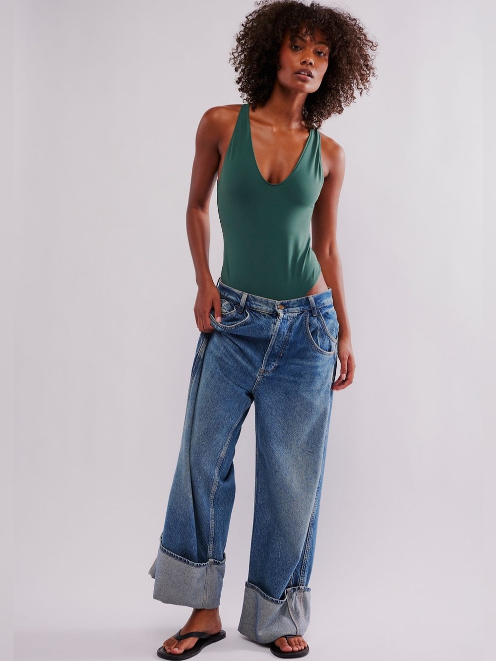 Free People Sydney Halter Bodysuit in Pineneedle